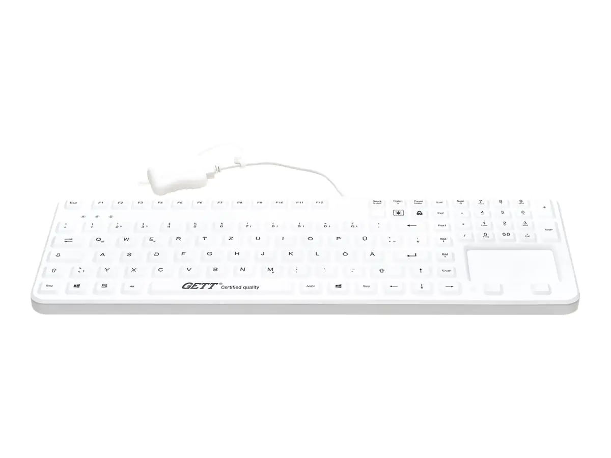 CleanType Prime Touch+ - Tastatur - mit Touchpad - waschbar - hintergrundbeleuchtet - USB - Deutsch - weiß