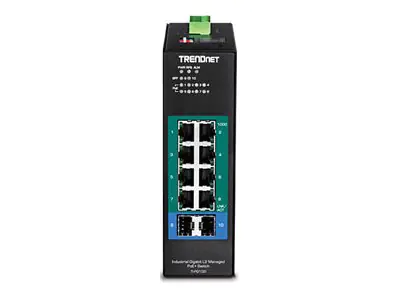 Trendnet TI-PG102I - Switch - managed - 8 x 10/100/1000 (PoE+) + 2 x Gigabit SFP - an DIN-Schiene montierbar - PoE+ (240 W) - DC-Stromversorgung - TAA-konform