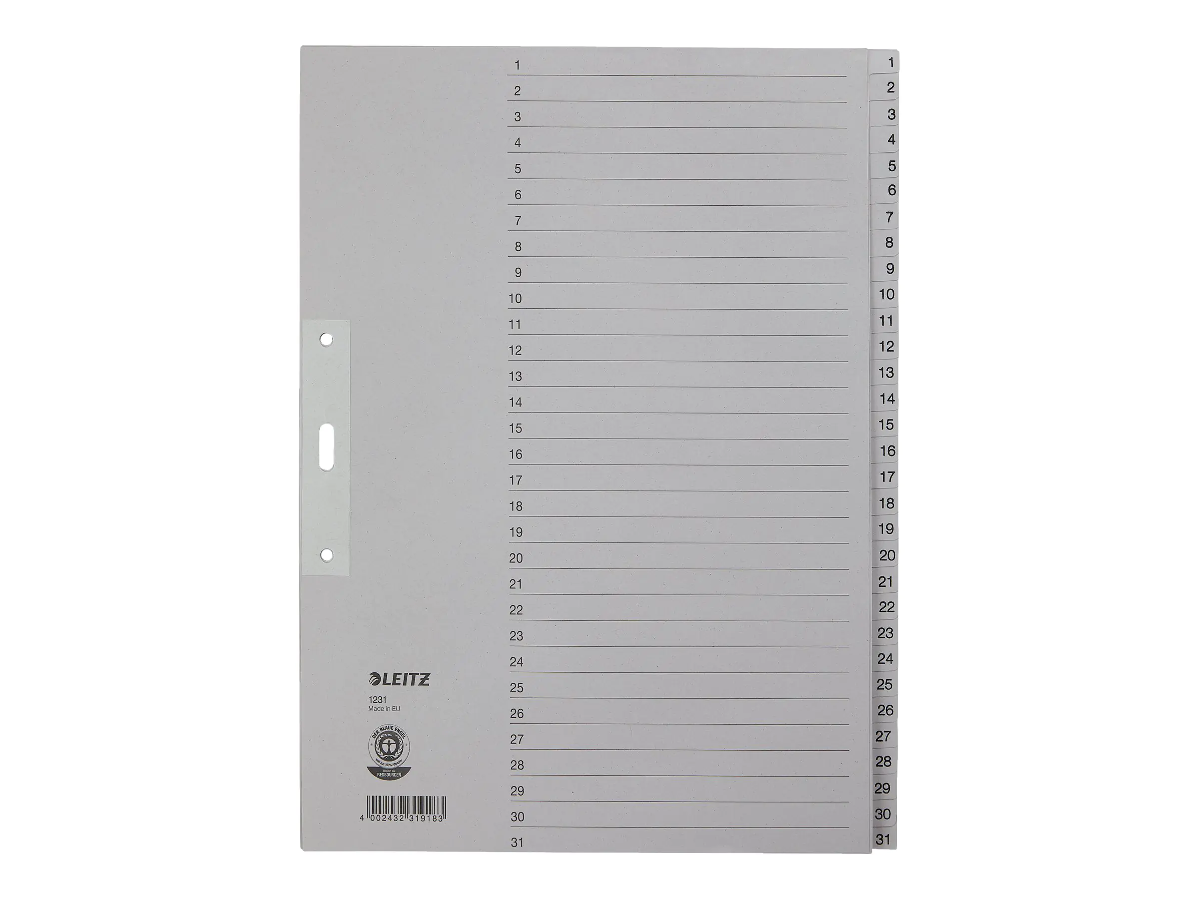 Leitz Register 12310085 DIN A4 1-31 volle Höhe Papier grau