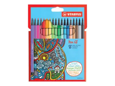 STABILO Fasermaler Pen 6818-7 M 1mm Rundpsitze sort. 18 St./Pack.
