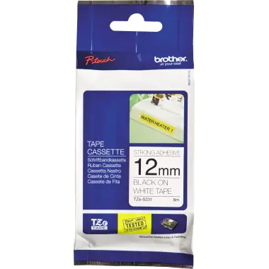 Brother TZe-S231 - Extra starker Klebstoff - Schwarz auf Weiß - Rolle (1,2 cm x 8 m) 1 Kassette(n) laminiertes Band - für P-Touch PT-P900; P-Touch Cube PT-P910; P-Touch Cube Plus PT-P710; P-Touch Cube Pro PT-P910 Brother TZe-S231 - Extra starker Klebstoff - Schwarz auf Weiß - Rolle (1,2 cm x 8 m) 1 Kassette(n) laminiertes Band - für P-Touch PT-P900; P-Touch Cube PT-P910; P-Touch Cube Plus PT-P710; P-Touch Cube Pro PT-P910