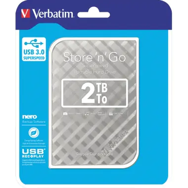 Verbatim Store 'n' Go Portable - Festplatte - 2 TB - extern (tragbar) - 2.5" (6.4 cm) - USB 3.0 - Silber Verbatim Store 'n' Go Portable - Festplatte - 2 TB - extern (tragbar) - 2.5" (6.4 cm) - USB 3.0 - Silber