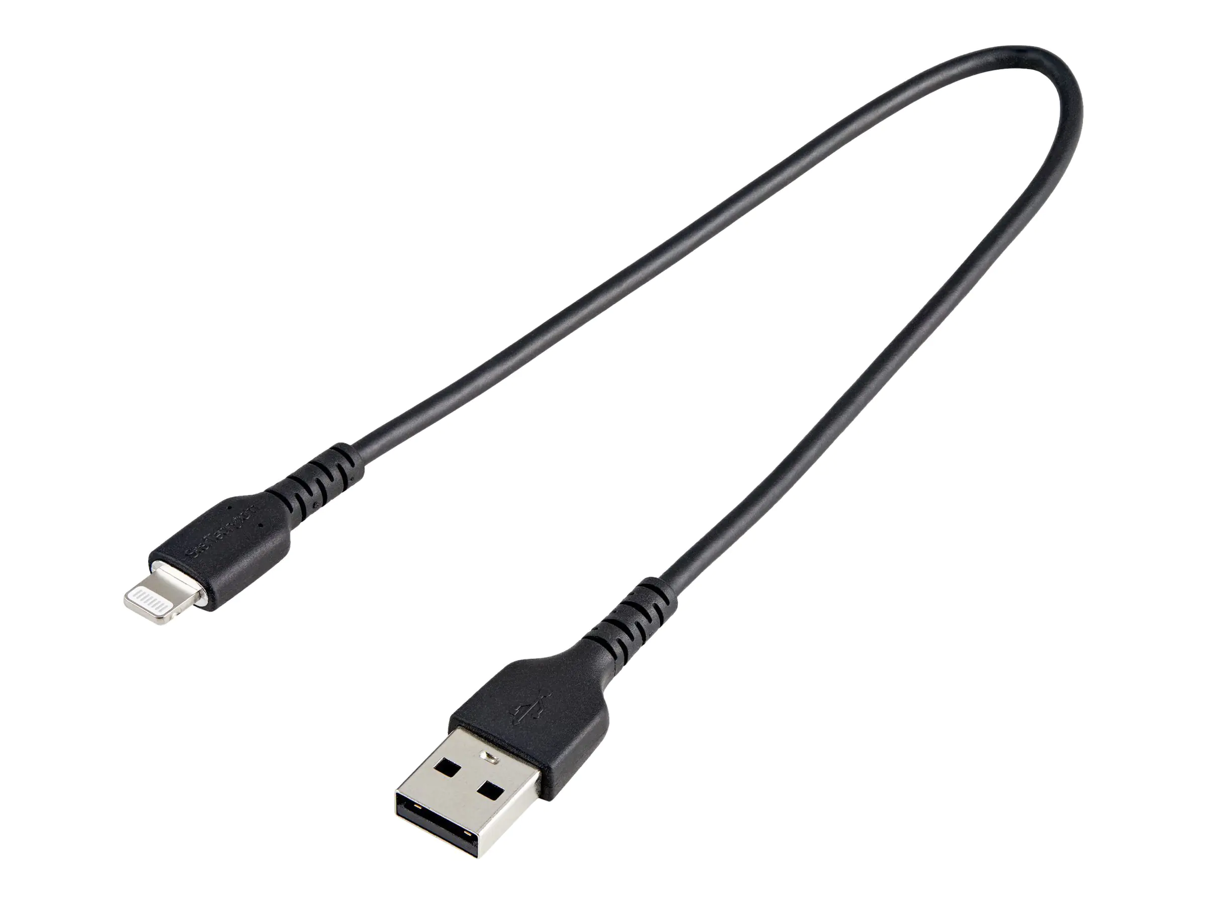 StarTech 30cm USB-A auf Lightning-Kabel - Hochbelastbare, robuste Aramidfaser - Lade-/Synchronisationskabel - Apple MFi-zertifiziert iPad/iPhone 12 - Schwarz (RUSBLTMM30CMB) - Lightning-Kabel - USB männlich zu Lightning männlich - 30 cm - Schwarz