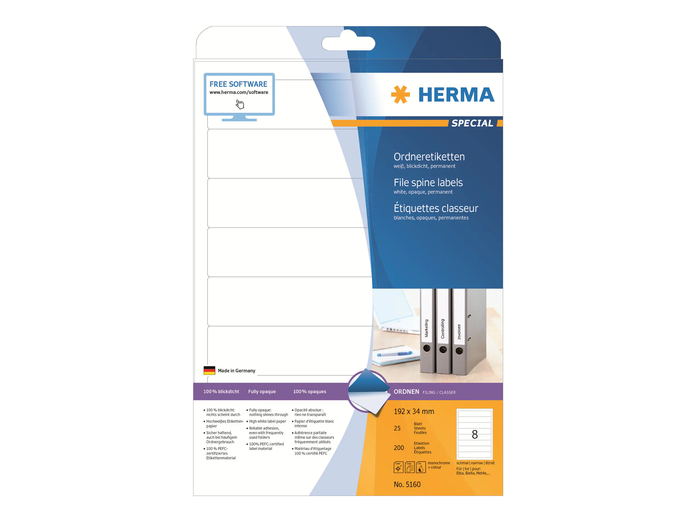 HERMA Ordneretikett 5160 schmal/kurz weiß 200 St./Pack.