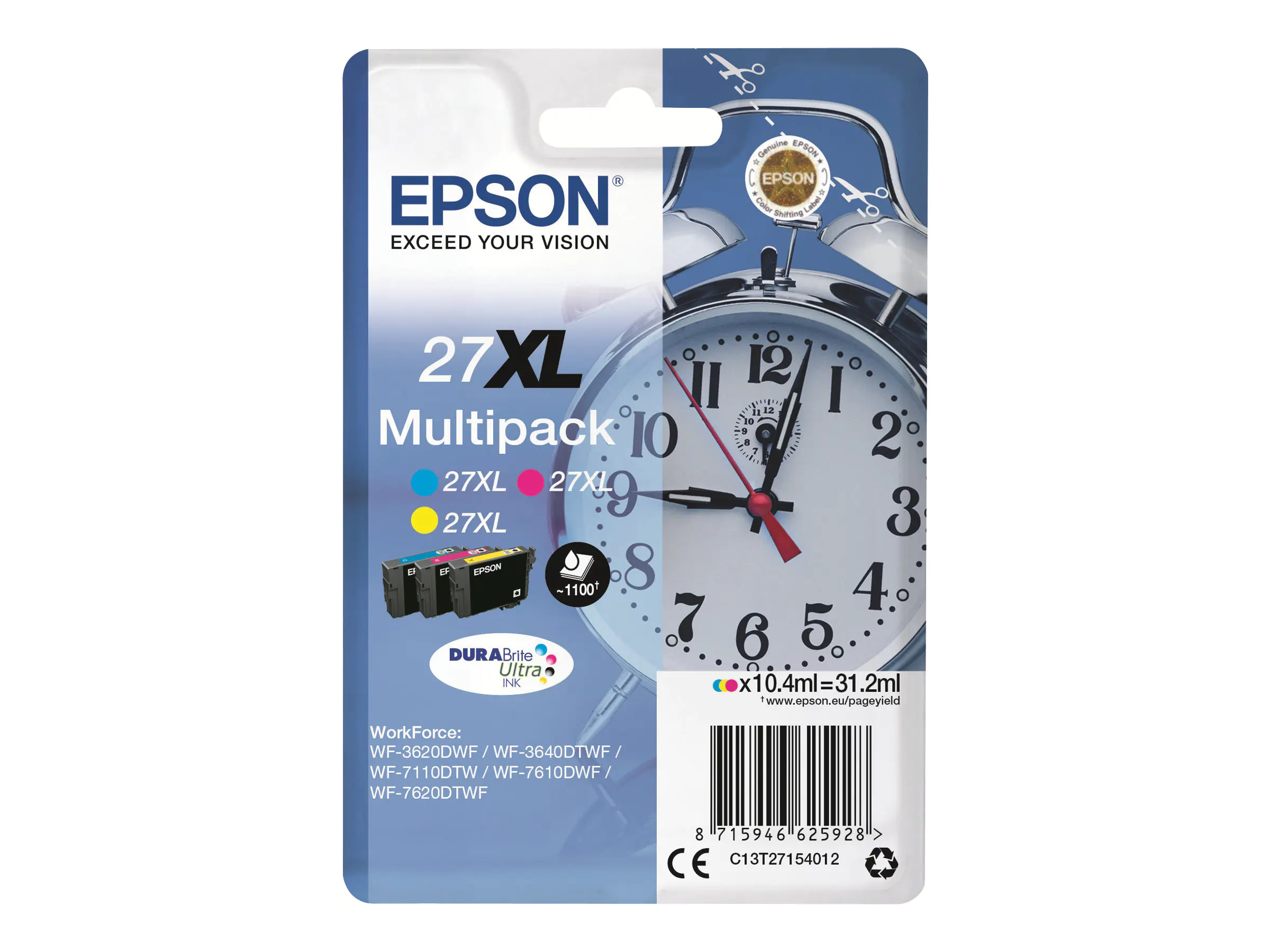 Epson 27XL Multipack - 3er-Pack - 31.2 ml - XL - Gelb, Cyan, Magenta - Original - Tintenpatrone - für WorkForce WF-3620, WF-3640, WF-7110, WF-7210, WF-7610, WF-7620, WF-7710, WF-7715, WF-7720 Epson 27XL Multipack - 3er-Pack - 31.2 ml - XL - Gelb, Cyan, Magenta - Original - Tintenpatrone - für WorkForce WF-3620, WF-3640, WF-7110, WF-7210, WF-7610, WF-7620, WF-7710, WF-7715, WF-7720