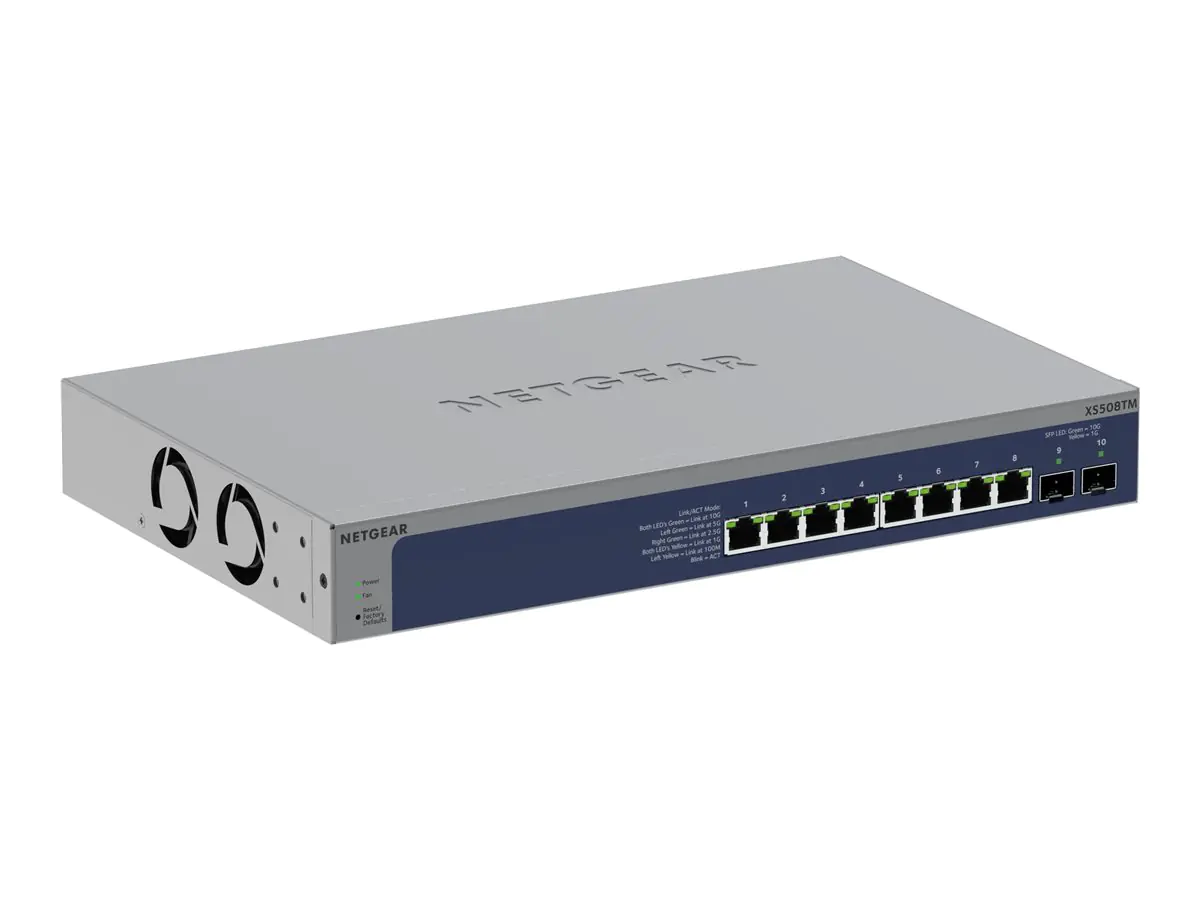 Netgear S3600 Series XS508TM - Switch - 2+/L3 Lite - Smart - 8 x 10/25 Gigabit Ethernet + 2 x 10 Gb Ethernet SFP+ (Uplink) - Desktop, an Rack montierbar Netgear S3600 Series XS508TM - Switch - 2+/L3 Lite - Smart - 8 x 10/25 Gigabit Ethernet + 2 x 10 Gb Ethernet SFP+ (Uplink) - Desktop, an Rack montierbar