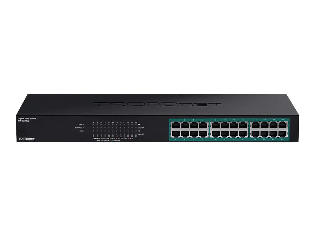 Trendnet TPE TG240g - Switch - 24 x 10/100/1000 (PoE+) - Desktop, an Rack montierbar - PoE+ (370 W) - TAA-konform