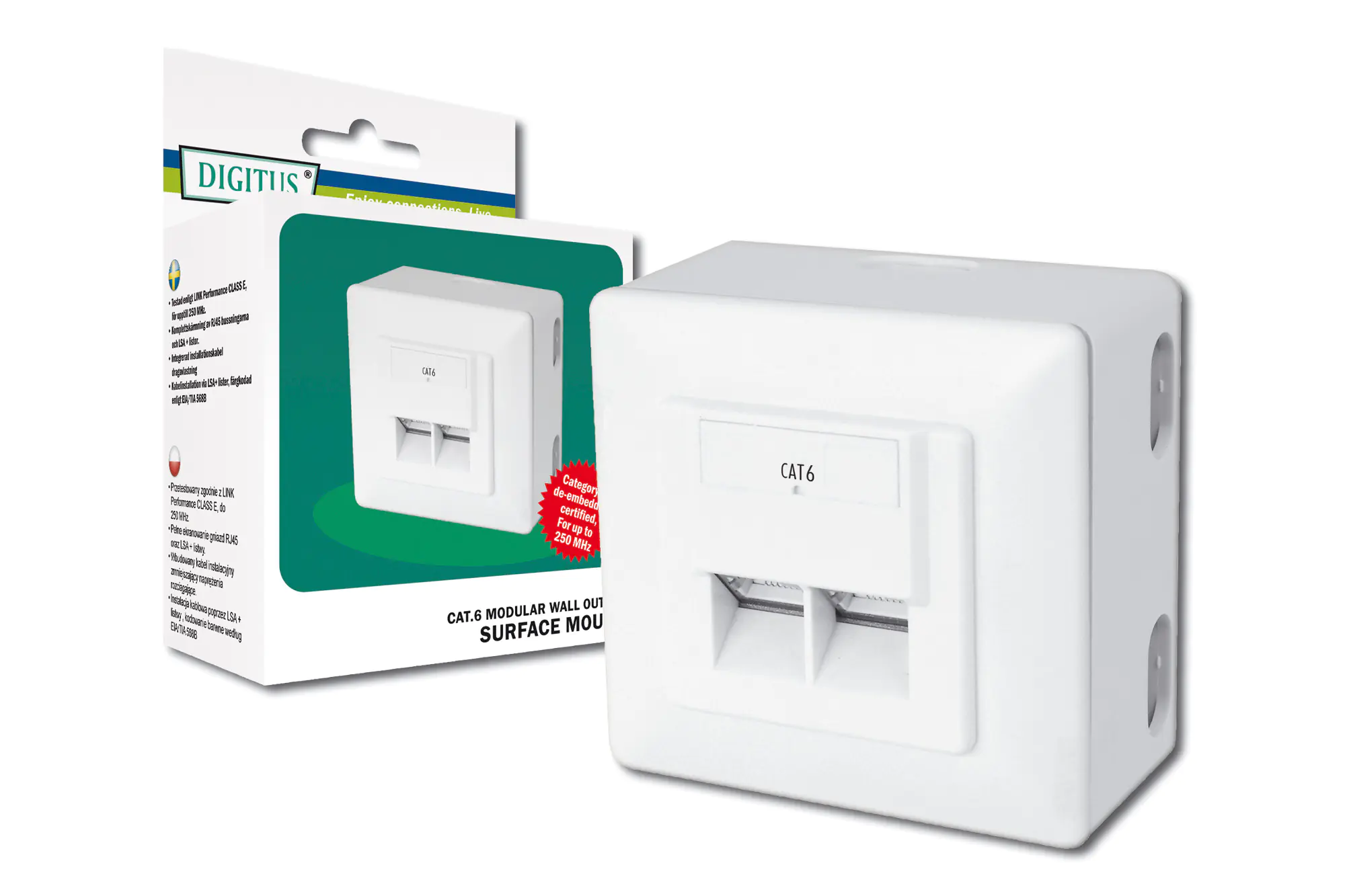 DIGITUS DN-9006-N - Wanddose - geeignet für Wandmontage - CAT 6 - STP - RJ-45 X 2 - RAL 9010