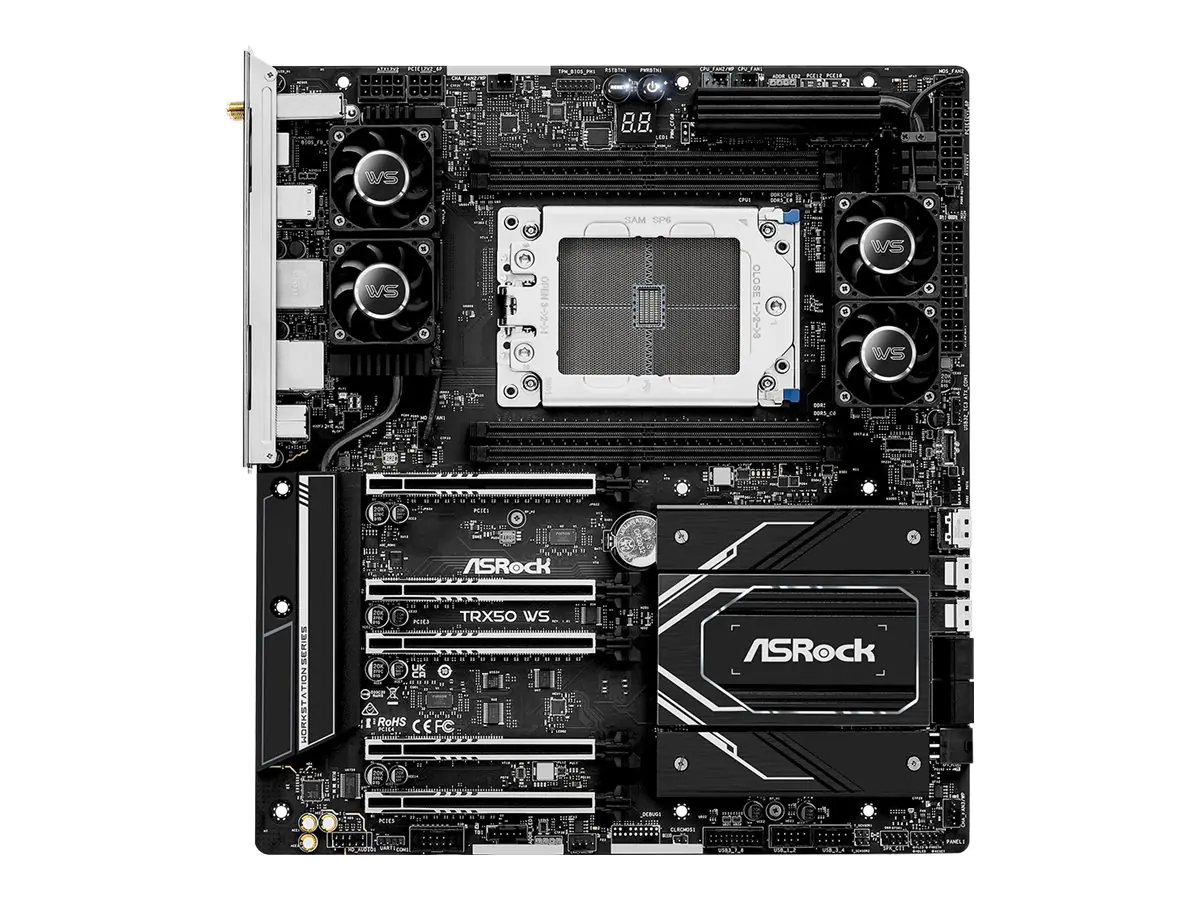 ASRock TRX50 WS - Motherboard - E-ATX - Socket sTR5 - AMD TRX50 Chipsatz - USB4, USB-C 3.2 Gen 2x2, USB 3.2 Gen 2, USB 3.2 Gen 1 - 10 Gigabit LAN, 2.5 Gigabit LAN, Bluetooth, Wi-Fi 6E - Onboard-Grafik (CPU erforderlich) 90-MXBN40-A0UAYZ