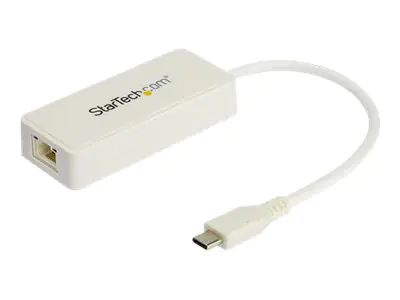 StarTech US1GC301AUW USB Netzwerkadapter (Ethernet Adapter mit extra USB Anschluss, USB 3.0, Thunderbolt 3 komp.) Weiß - Netzwerkadapter - USB-C - Gigabit Ethernet + USB 3.1 Gen 2 - weiß
