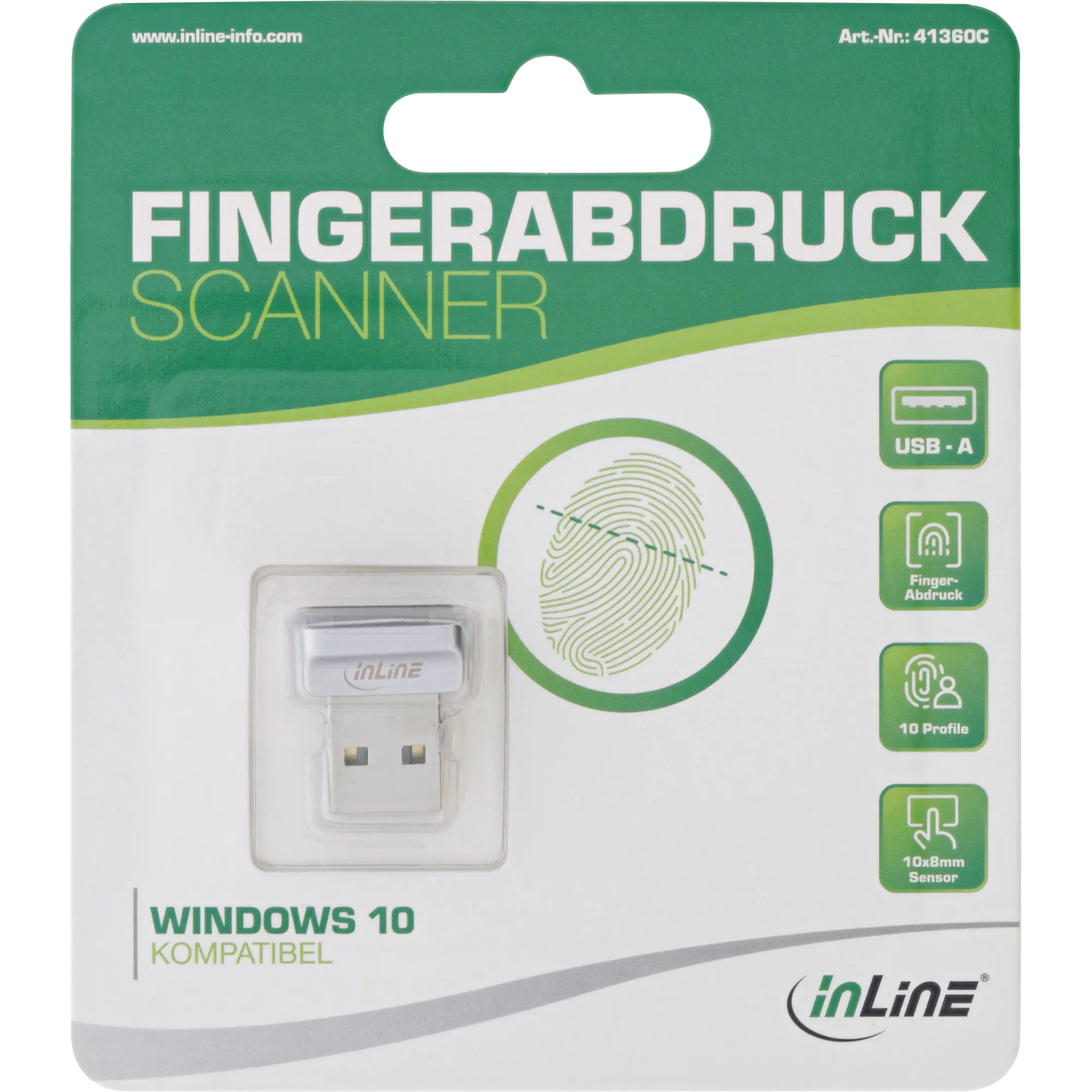 InLine USB Fingerabdruck Scanner - Windows Hello - USB-A 41360C