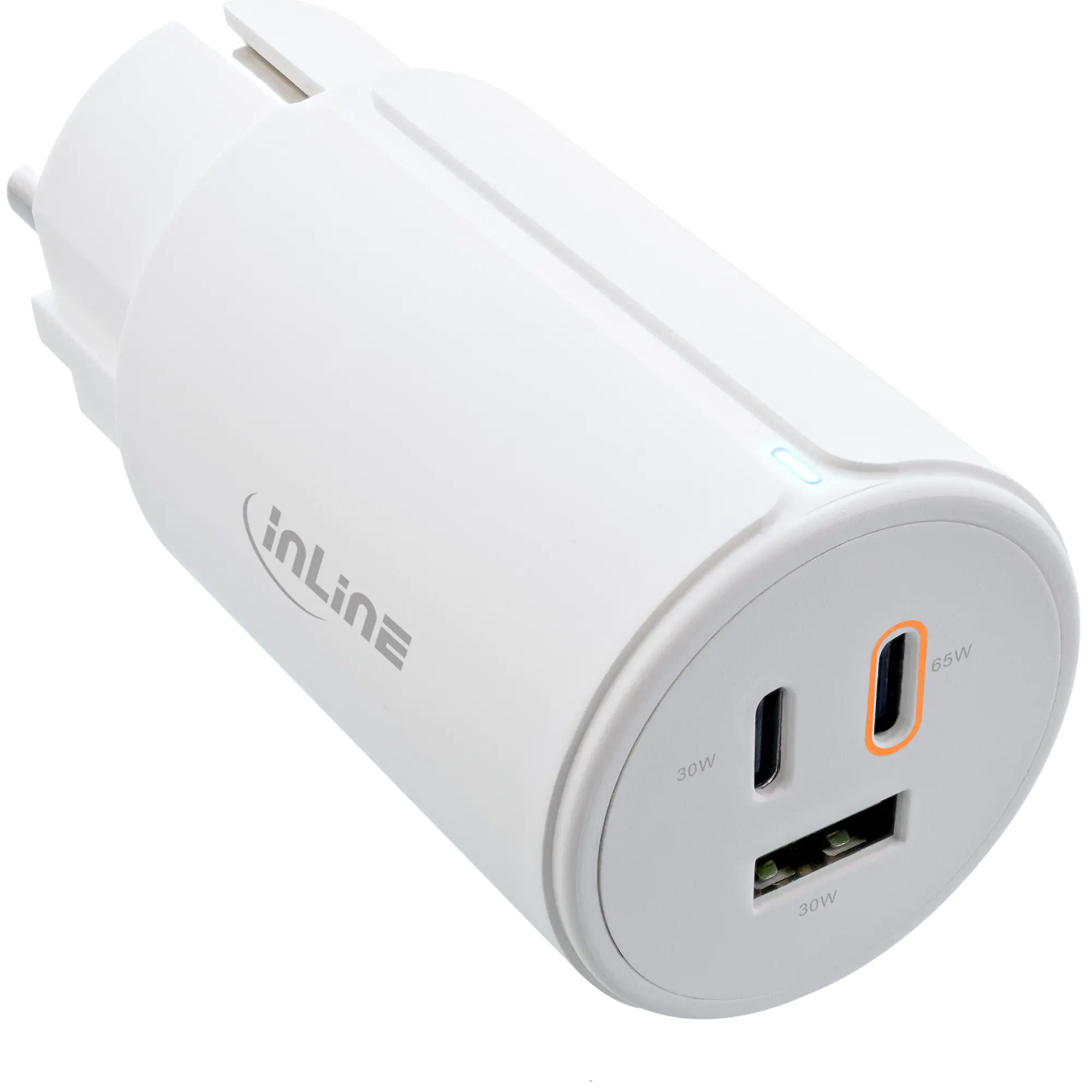 InLine USB PD Netzteil - GaN Ladegerät - 3-Port - Dual USB-C + USB-A - 65W - weiß