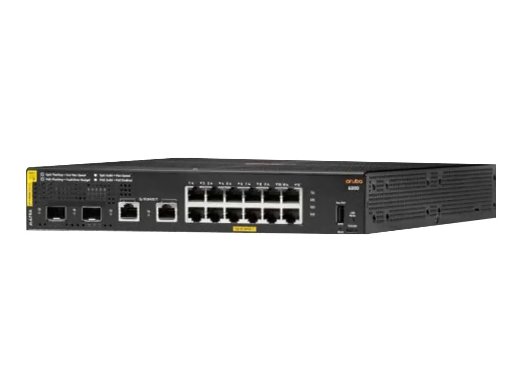HPE Aruba 6000 12G Class4 PoE 2G/2SFP 139W Switch - Switch - managed - 12 x 10/100/1000 (PoE+) + 2 x Gigabit SFP + 2 x 1000Base-T - an Rack montierbar - PoE (139 W) HPE Aruba 6000 12G Class4 PoE 2G/2SFP 139W Switch - Switch - managed - 12 x 10/100/1000 (PoE+) + 2 x Gigabit SFP + 2 x 1000Base-T - an Rack montierbar - PoE (139 W)