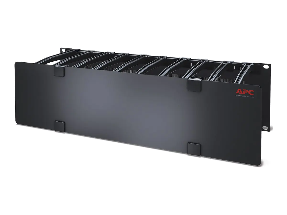 APC Cable Management - Rack-Kabelführungsplatte mit Abdeckung - Schwarz - 3U - TAA-konform - für P/N: SMTL1000RMI2UC, SMX1000C, SMX1500RM2UC, SMX1500RM2UCNC, SMX750C, SMX750CNC