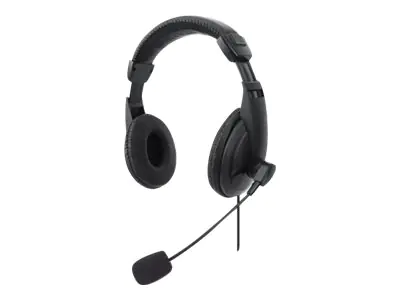 Manhattan Stereo Over-Ear Headset (USB), Microphone Boom (padded), Retail Box Packaging, Adjustable Headband, Ear Cushions, 1x USB-A for both sound and mic use, cable 1.5m, Three Year Warranty - Headset - ohrumschließend - kabelgebunden - USB-A - Schwarz