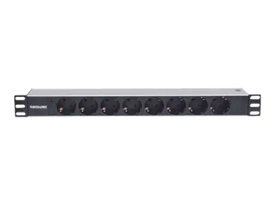 Intellinet 19" 8-fach Steckdosenleiste, Schutzkontakt, Power-LED, ohne Überspannungsschutz, 1,8 m Stromkabel, 1 HE - Steckdosenleiste (Rack - einbaufähig) - Wechselstrom 250 V - Eingabe, Eingang CEE 7/4 - Ausgangsanschlüsse: 8 (CEE 7/3) - 1.5U - 48.3 cm (