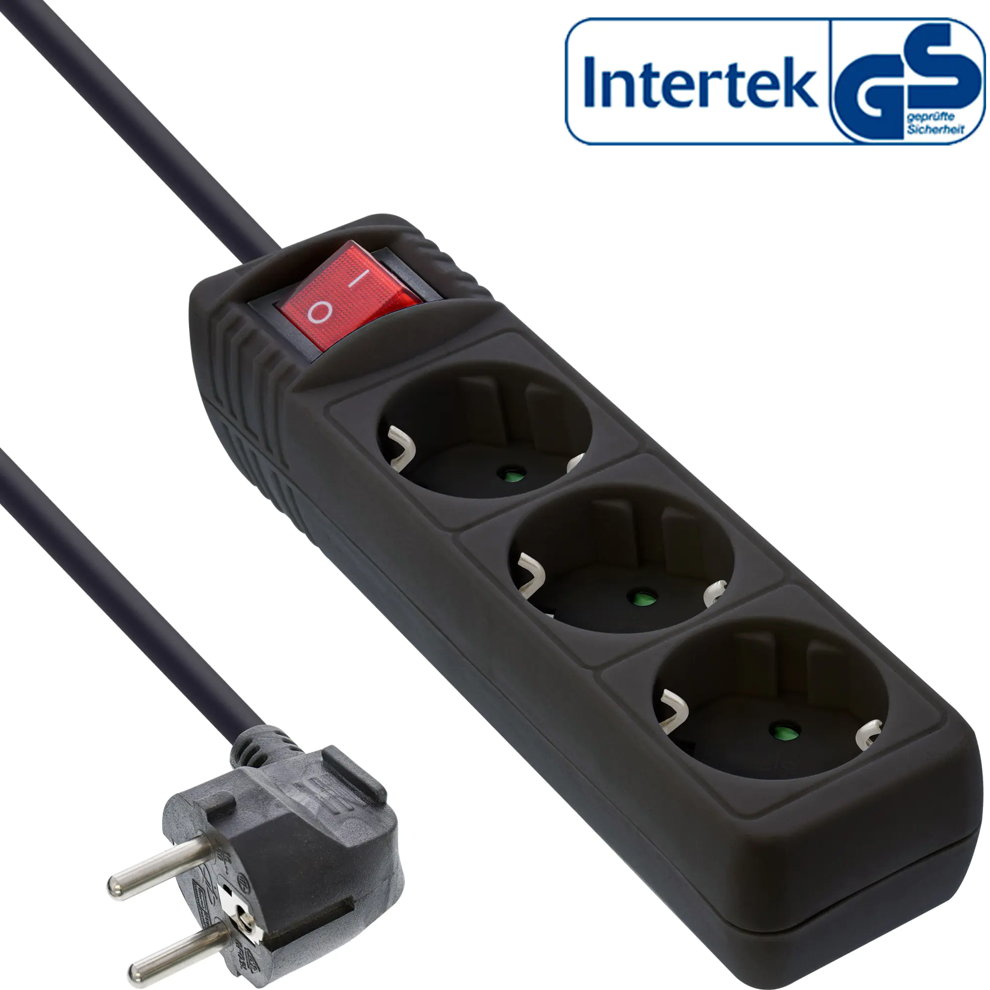 InLine Steckdosenleiste - 3-fach Schutzkontakt - mit Schalter - schwarz - 1,5m 16431S