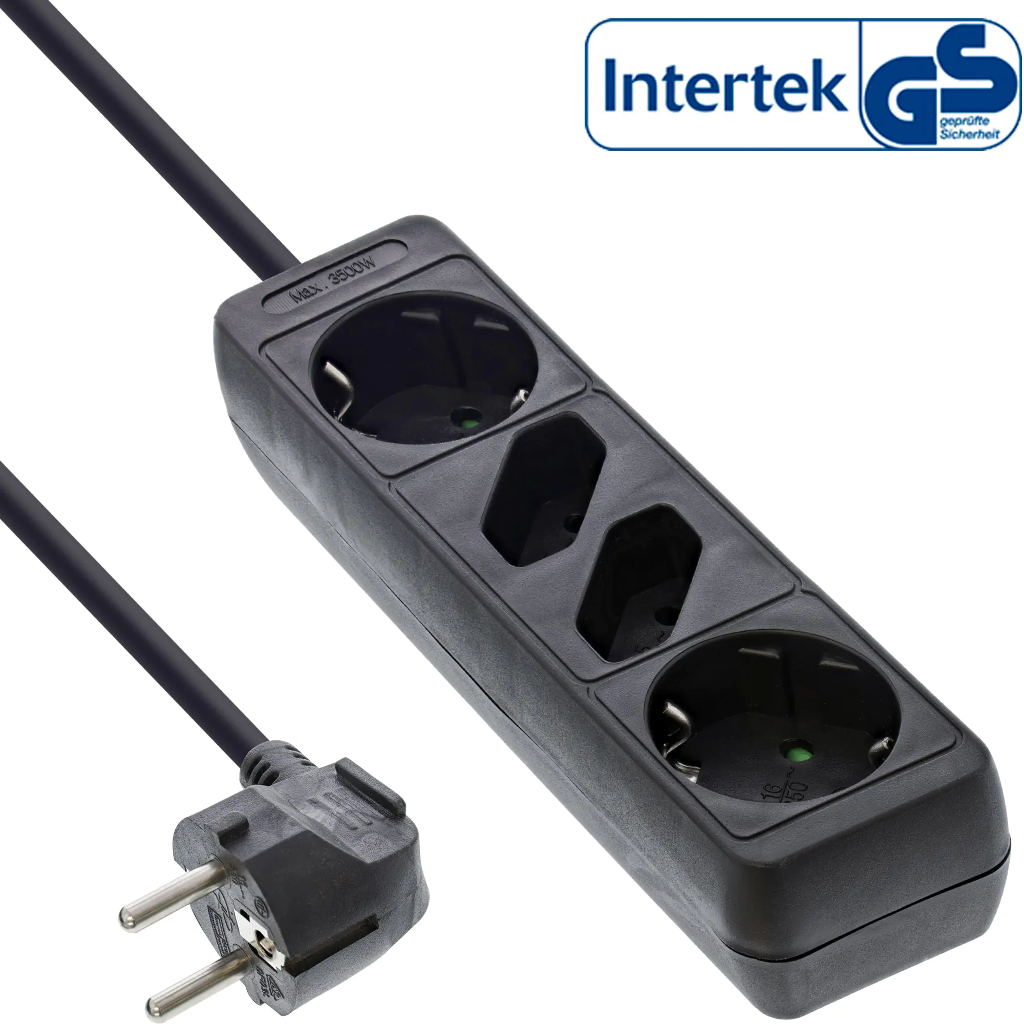 InLine Steckdosenleiste - 4-fach - 2x Schutzkontakt + 2x Euro - schwarz - 1,5m 16441