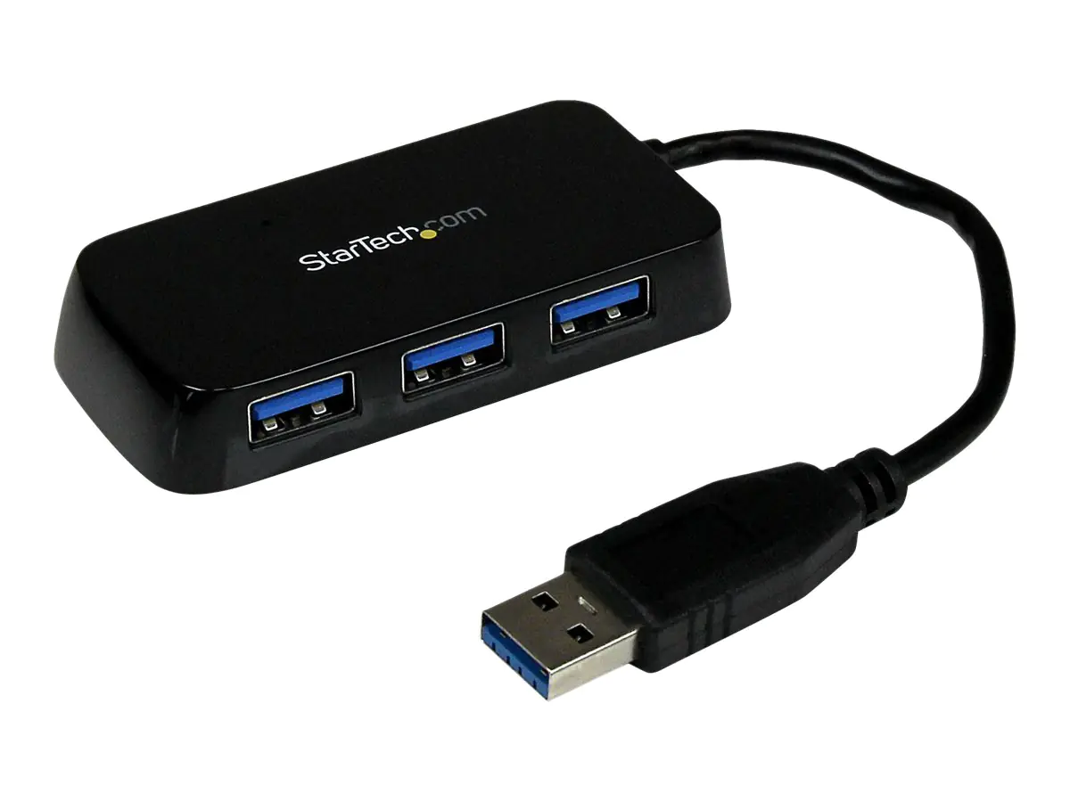 StarTech 4 Port USB 3.0 SuperSpeed Hub - Schwarz - Portabler externer Mini USB Hub mit eingebautem Kabel - Hub - 4 x SuperSpeed USB 3.0 - Desktop - für P/N: FCREADMICRO3, MSDREADU3CA, USB3S2ESATA3 StarTech 4 Port USB 3.0 SuperSpeed Hub - Schwarz - Portabler externer Mini USB Hub mit eingebautem Kabel - Hub - 4 x SuperSpeed USB 3.0 - Desktop - für P/N: FCREADMICRO3, MSDREADU3CA, USB3S2ESATA3