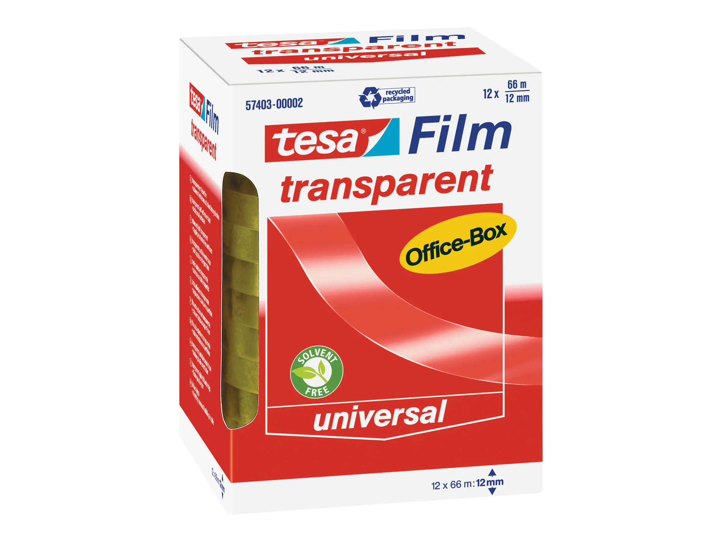 Tesa Tesafilm - Büro-Klebeband - 12 mm x 66 m - Polypropylenfolie - transparent (Packung mit 12) 57403-00002
