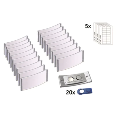 badgepoint® Namensschild polar® classic 65 x 30 mm (B x H) inkl. 5 Bogen (90 Namenskarten) Papier A4 weiß Magnet metall 20 St./Pack. badgepoint® Namensschild polar® classic 65 x 30 mm (B x H) inkl. 5 Bogen (90 Namenskarten) Papier A4 weiß Magnet metall 20 St./Pack.