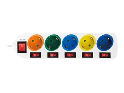 LogiLink Multicolor - Steckdosenleiste - Wechselstrom 250 V - 3680 Watt - Ausgangsanschlüsse: 5 (5 x Stecker CEE 7/3) - 1.5 m Schnur - Deutschland