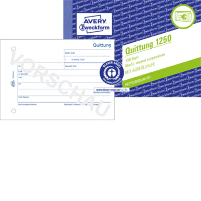 Avery Zweckform Quittung 1250 DIN A6 quer 100Blatt Avery Zweckform Quittung 1250 DIN A6 quer 100Blatt