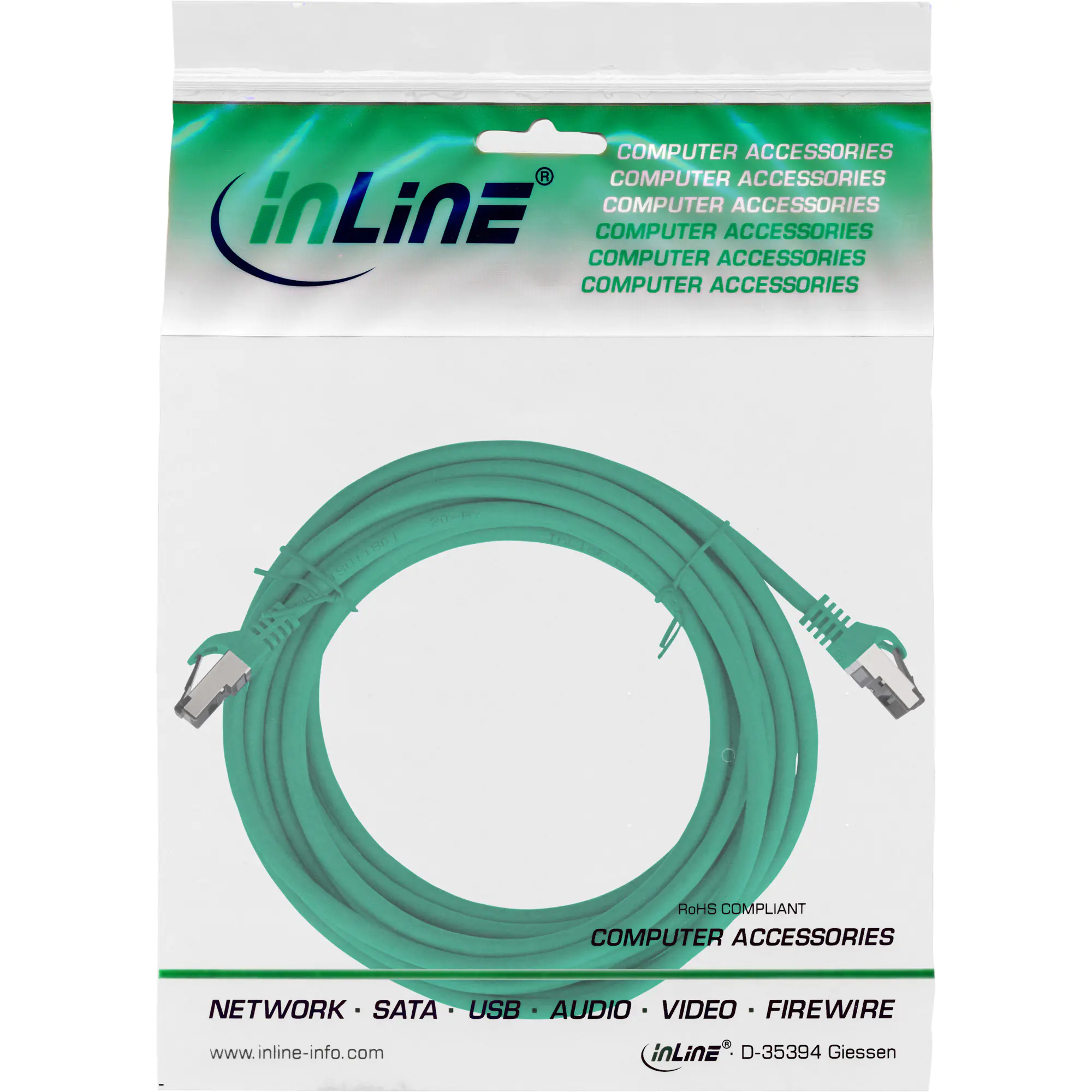 InLine Patchkabel - S/FTP (PiMf) - Cat.8.1 - 2000MHz - halogenfrei - grün - 5m 78805G