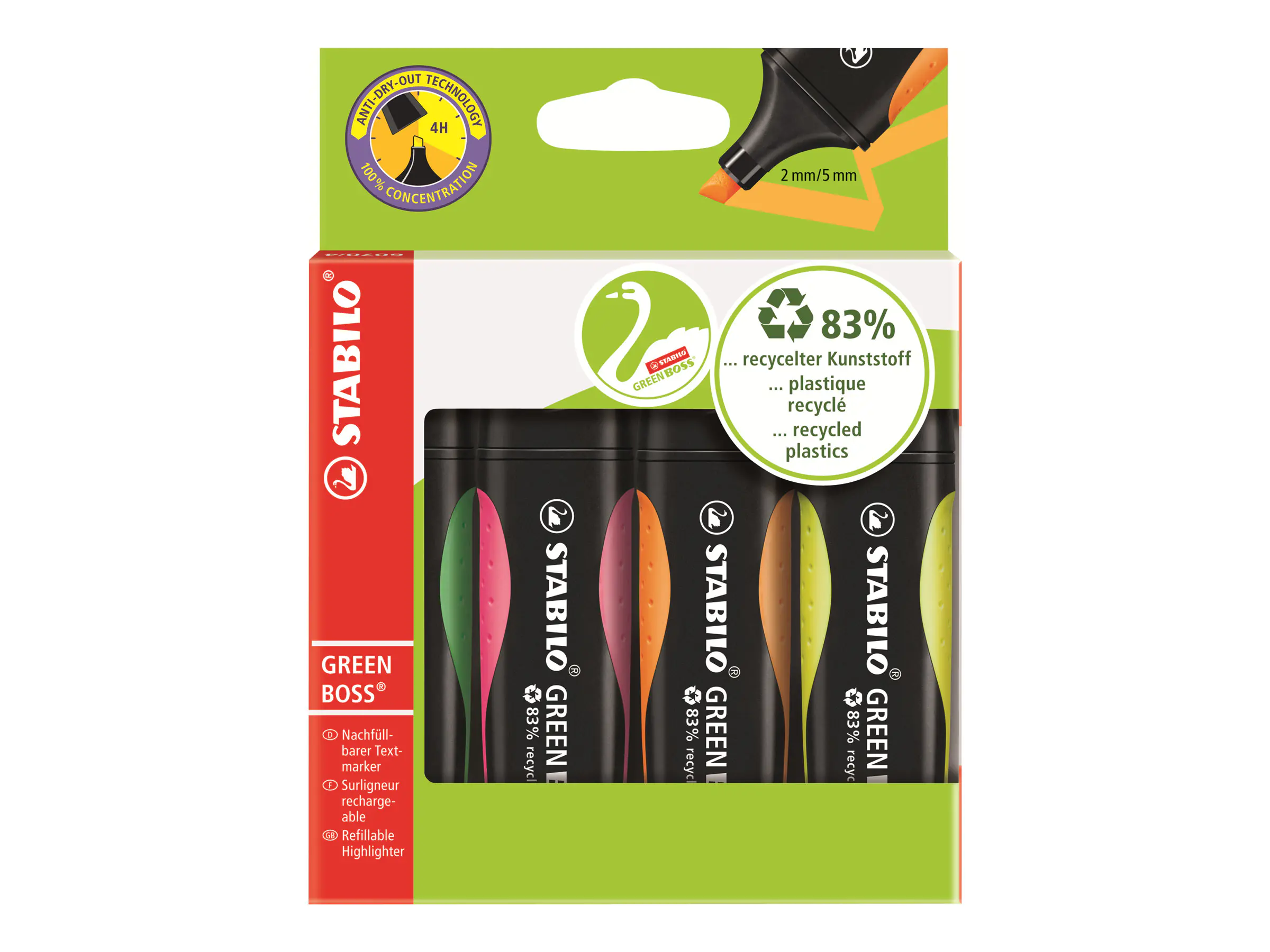 STABILO Textmarker GREEN BOSS 6070/4 2-5mm sortiert 4 St./Pack.