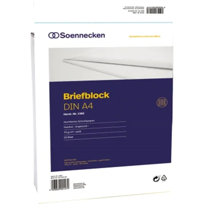 Soennecken Briefblock 1383 DIN A4 70g holzfrei 50Blatt rautiert weiß Soennecken Briefblock 1383 DIN A4 70g holzfrei 50Blatt rautiert weiß