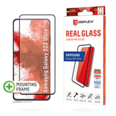 DISPLEX Full Cover Panzerglas (10H) für Samsung Galaxy S22 Ultra, Eco-Montagerahmen, volle Displayabdeckung, Tempered Glas, kratzer-resistente Schutzfolie, hüllenfreundlich, Samsung, Galaxy S22 Ultra, Trockene Anwendung, Schlagfest, Kratzresistent,