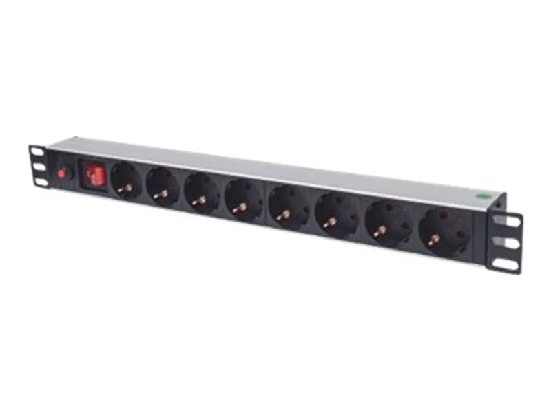 Intellinet 19" 1U Rackmount 8-Way Power Strip - German Type, With On/Off Switch and Overload Protection, 3m Power Cord - Steckdosenleiste (Rack - einbaufähig) 713986