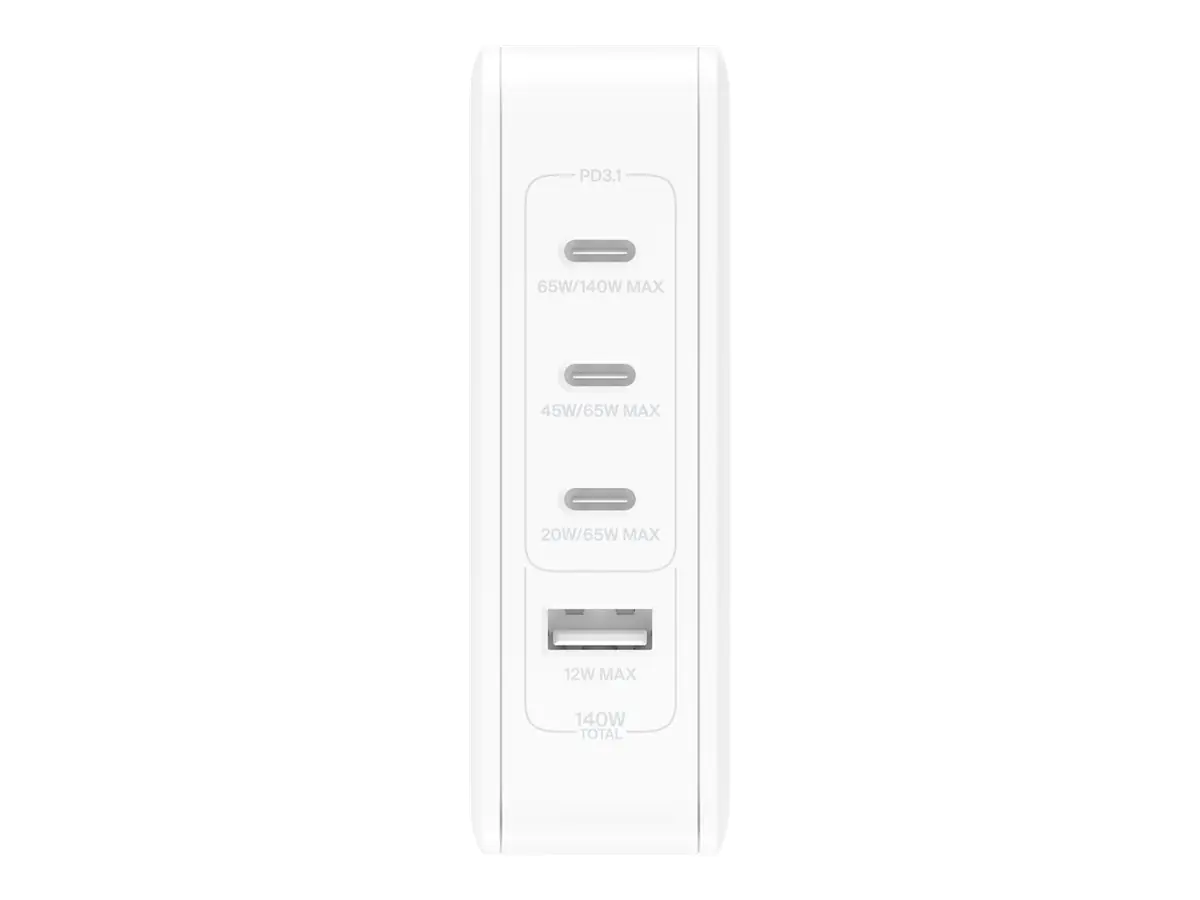 Belkin BoostCharge Pro - Netzteil - GaN-Technologie - 140 Watt - Fast Charge, Power Delivery 3.1 - 4 Ausgabeanschlussstellen (3 x USB-C, USB) WCH014BTWH