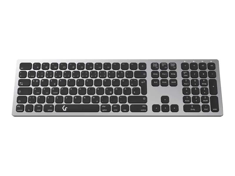 KeySonic KSK-8023BTRF (DE), Full-Size Aluminium Tastatur, Bluetooth® & RF, für Windows® und macOS®, anthrazit/schwarz, Volle Größe (100%), Kabellos, Bluetooth, Membran Key Switch, QWERTZ, Anthrazit, Schwarz 60939
