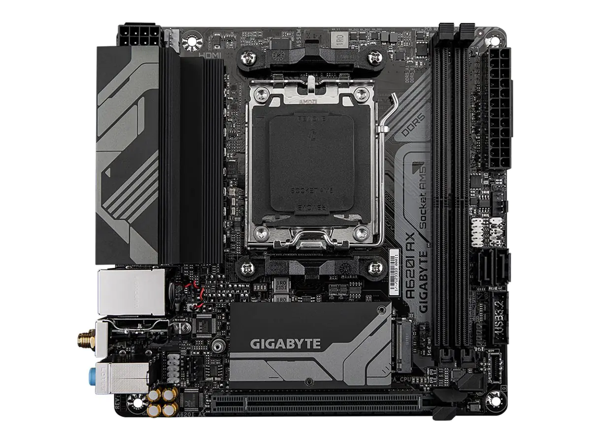 Gigabyte A620I AX - 1.0 - Motherboard - Mini-ITX - Socket AM5 - AMD A620 Chipsatz - USB 3.2 Gen 1, USB-C 3.2 Gen 1, USB 3.2 Gen 2 - 2.5 Gigabit LAN, Wi-Fi 6E, Bluetooth - Onboard-Grafik (CPU erforderlich)
