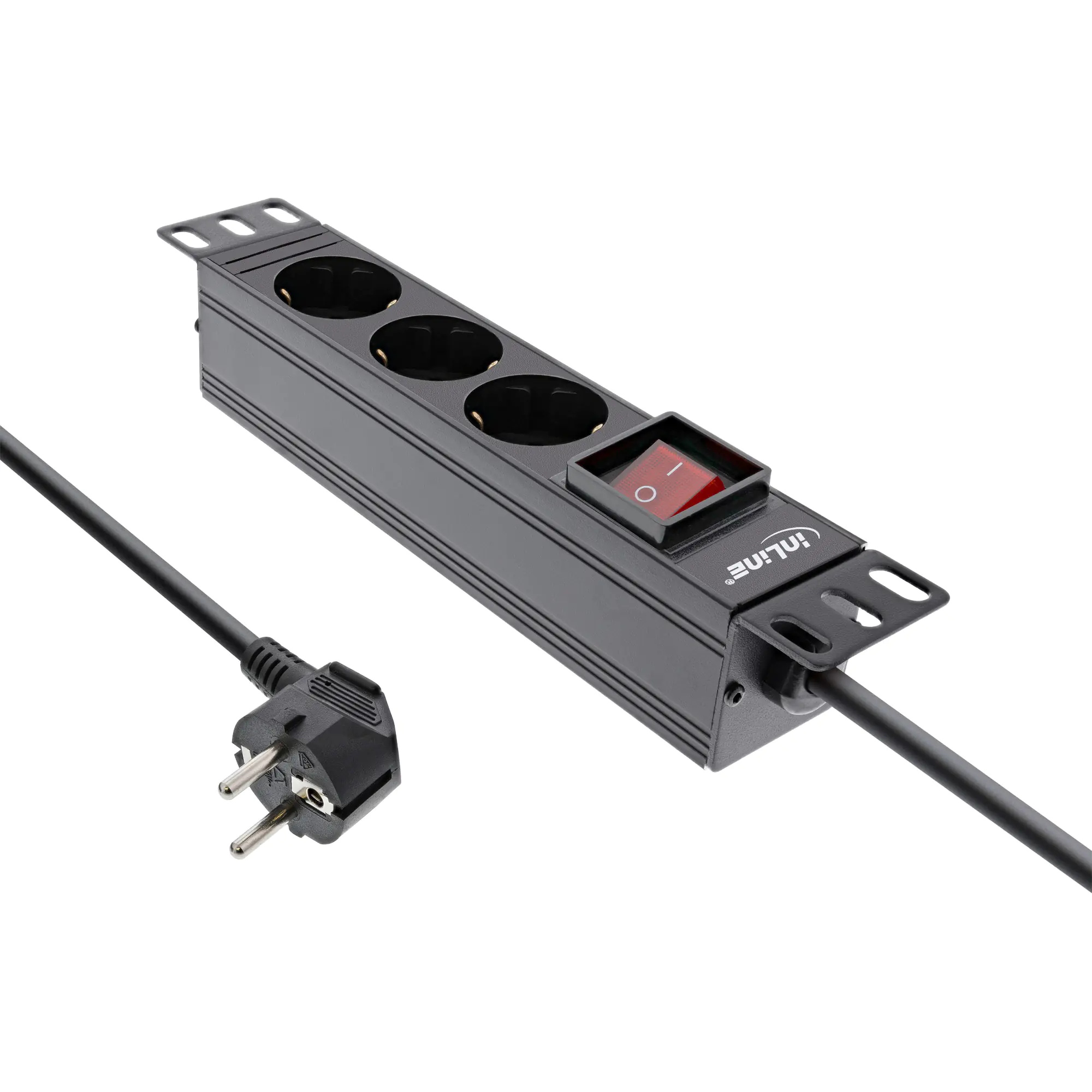 InLine 10" Steckdosenleiste - 3-fach Schutzkontakt - mit Schalter - 2m - schwarz 16420K