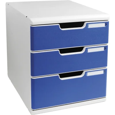 Exacompta Schubladenbox MODULO 3 Schubladen DIN A4+ Polystyrol Gehäusefarbe: lichtgrau Farbe der Schublade: blau Exacompta Schubladenbox MODULO 3 Schubladen DIN A4+ Polystyrol Gehäusefarbe: lichtgrau Farbe der Schublade: blau