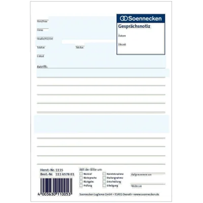 Soennecken Gesprächsnotiz 1115 DIN A5 50Blatt weiß Soennecken Gesprächsnotiz 1115 DIN A5 50Blatt weiß