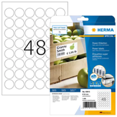 HERMA Etikett stark haftend 10915 rund 30mm weiß 1.200 St./Pack.