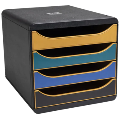 Exacompta Schubladenbox BIG-BOX 4 Schubladen DIN A4, Überbreite Polystyrol Gehäusefarbe: schwarz Farbe der Schublade: mehrfarbig Exacompta Schubladenbox BIG-BOX 4 Schubladen DIN A4, Überbreite Polystyrol Gehäusefarbe: schwarz Farbe der Schublade: mehrfarbig