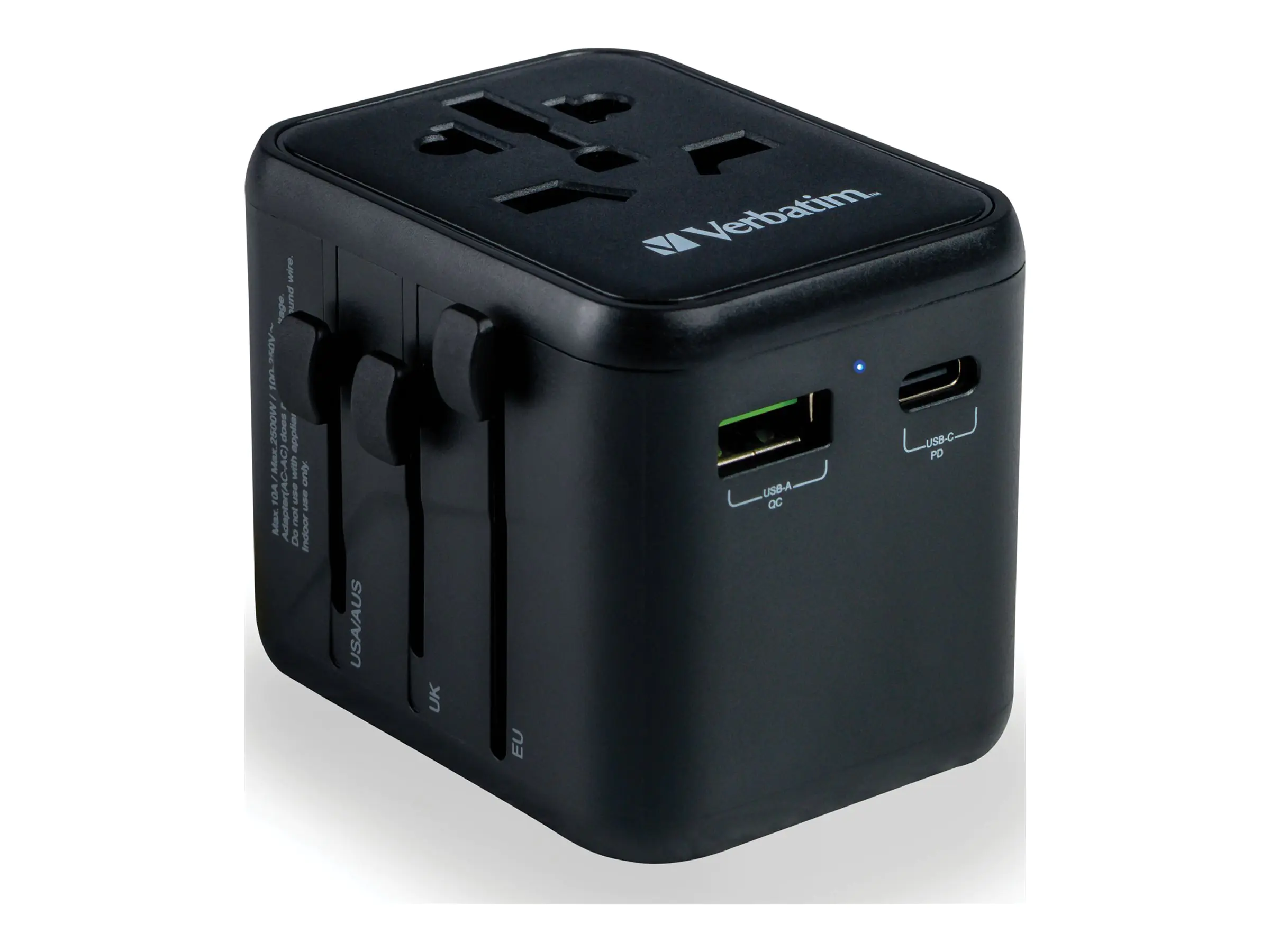 Verbatim UTA-02 - Netzteil - 20 Watt - 3 A - QC 3.0 - 3 Ausgabeanschlussstellen (USB, BS 1362, USB-C) 49544