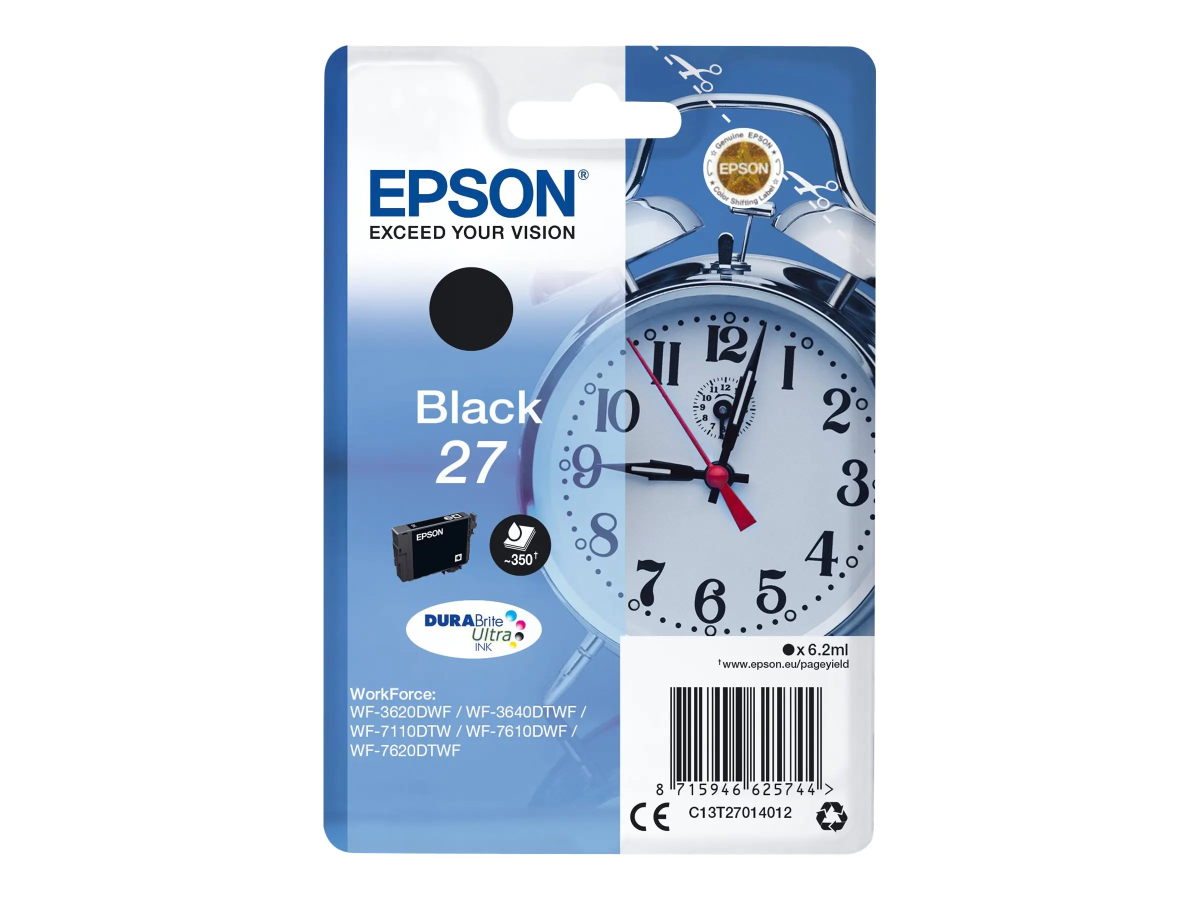 Epson 27 - 6.2 ml - Schwarz - Original - Tintenpatrone - für WorkForce WF-3620, WF-3640, WF-7110, WF-7210, WF-7610, WF-7620, WF-7710, WF-7715, WF-7720 Epson 27 - 6.2 ml - Schwarz - Original - Tintenpatrone - für WorkForce WF-3620, WF-3640, WF-7110, WF-7210, WF-7610, WF-7620, WF-7710, WF-7715, WF-7720