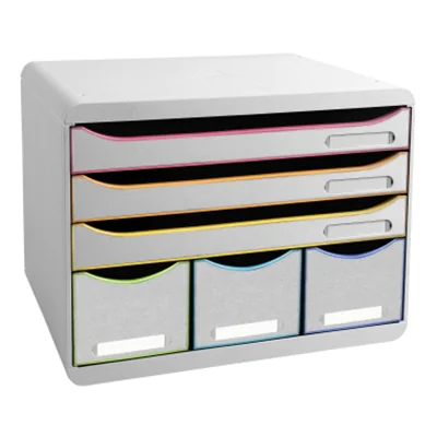 Exacompta Schubladenbox STORE-BOX Maxi 6 Schubladen DIN A4 quer Polystyrol Gehäusefarbe: weiß Farbe der Schublade: weiß/harlekin Exacompta Schubladenbox STORE-BOX Maxi 6 Schubladen DIN A4 quer Polystyrol Gehäusefarbe: weiß Farbe der Schublade: weiß/harlekin