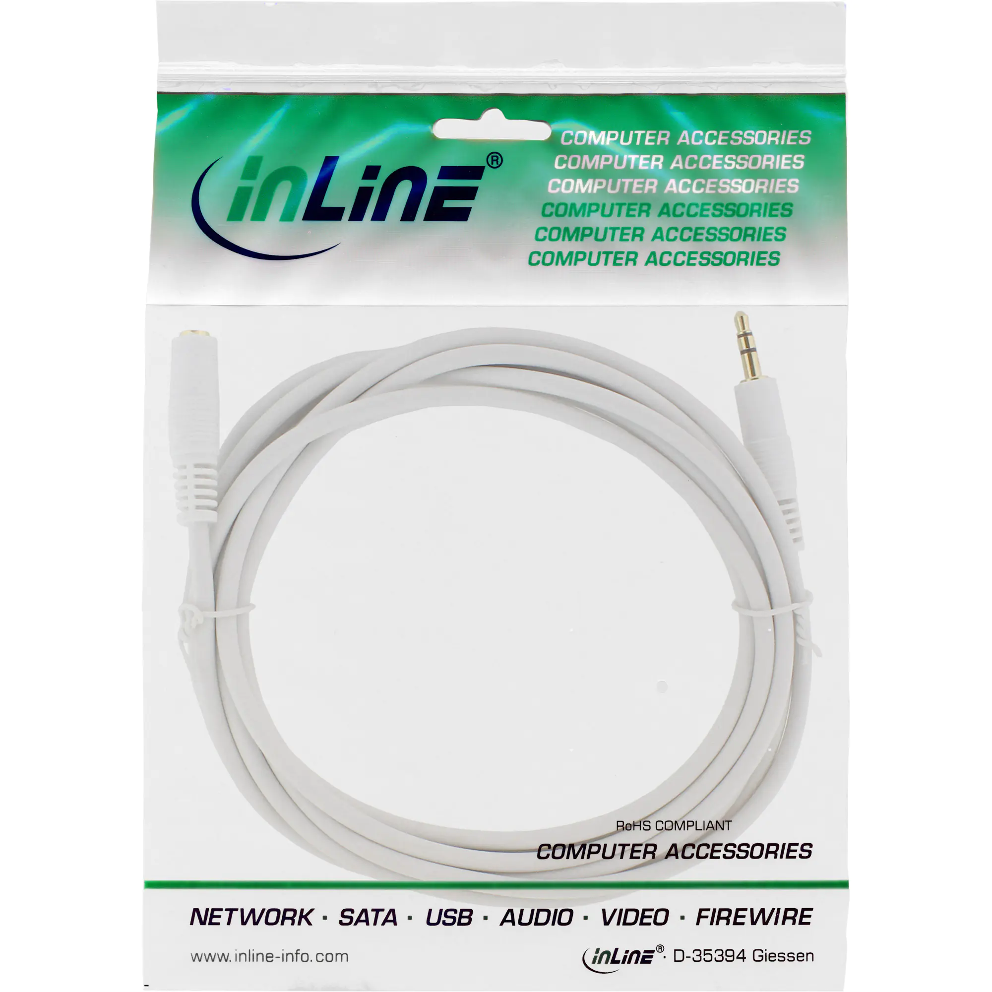 InLine Klinke Verlängerung - 3,5mm Stecker / Buchse - Stereo weiß / gold - 5m 99935W