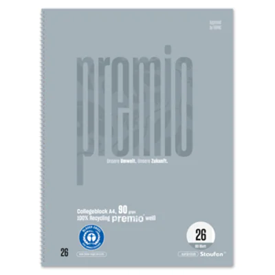Staufen Collegeblock Premio DIN A4 kariert mit Rand 90g/m² grau 80 Bl. Staufen Collegeblock Premio DIN A4 kariert mit Rand 90g/m² grau 80 Bl.