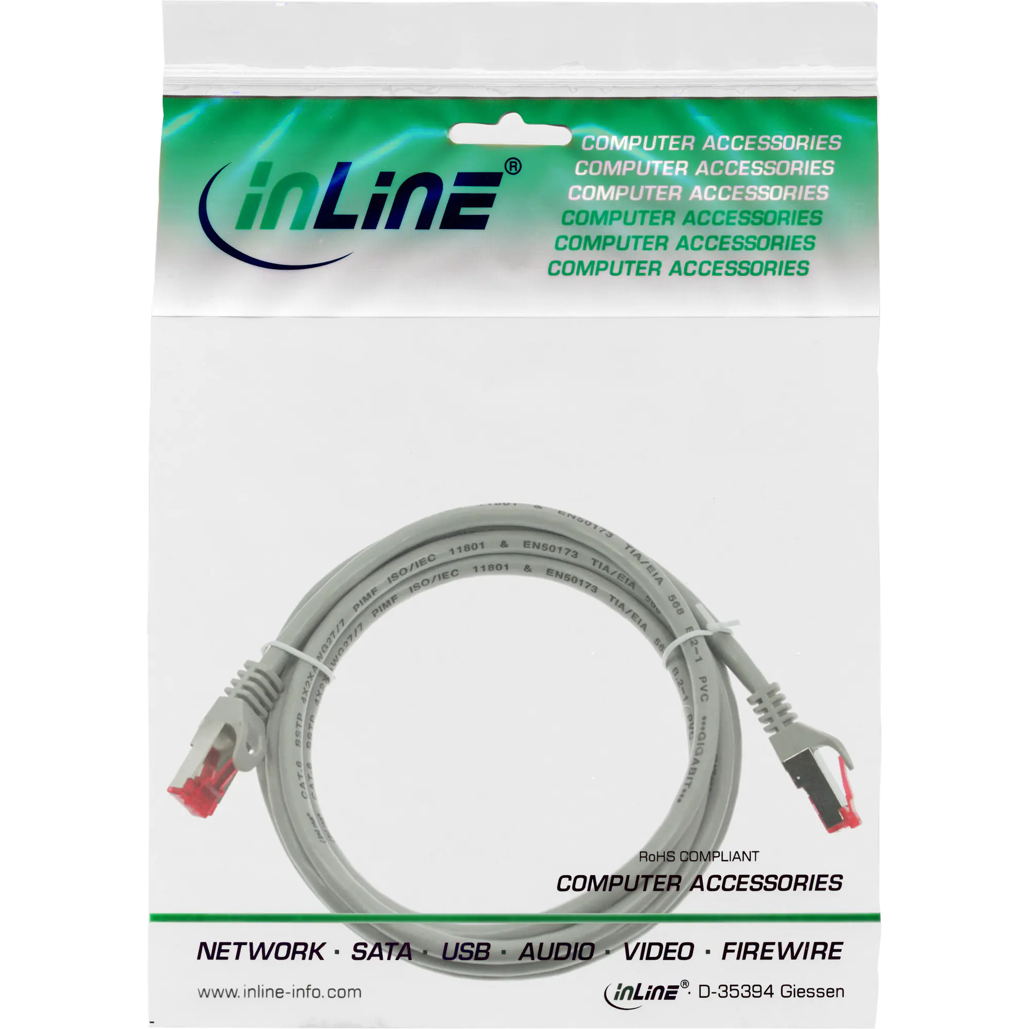 InLine Patchkabel - S/FTP (PiMf) - Cat.6 - 250MHz - PVC - Kupfer - grau - 0,5m 76450