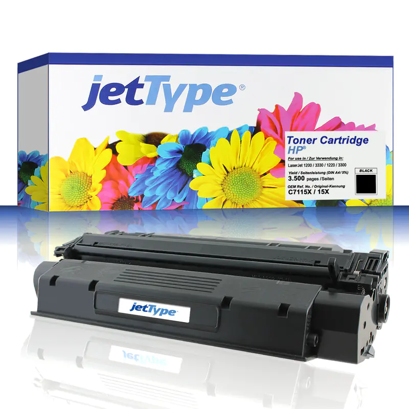 jetType Toner kompatibel zu HP C7115X 15X schwarz 10.500 Seiten extra hohe Kapazität 1 Stück jetType Toner kompatibel zu HP C7115X 15X schwarz 10.500 Seiten extra hohe Kapazität 1 Stück