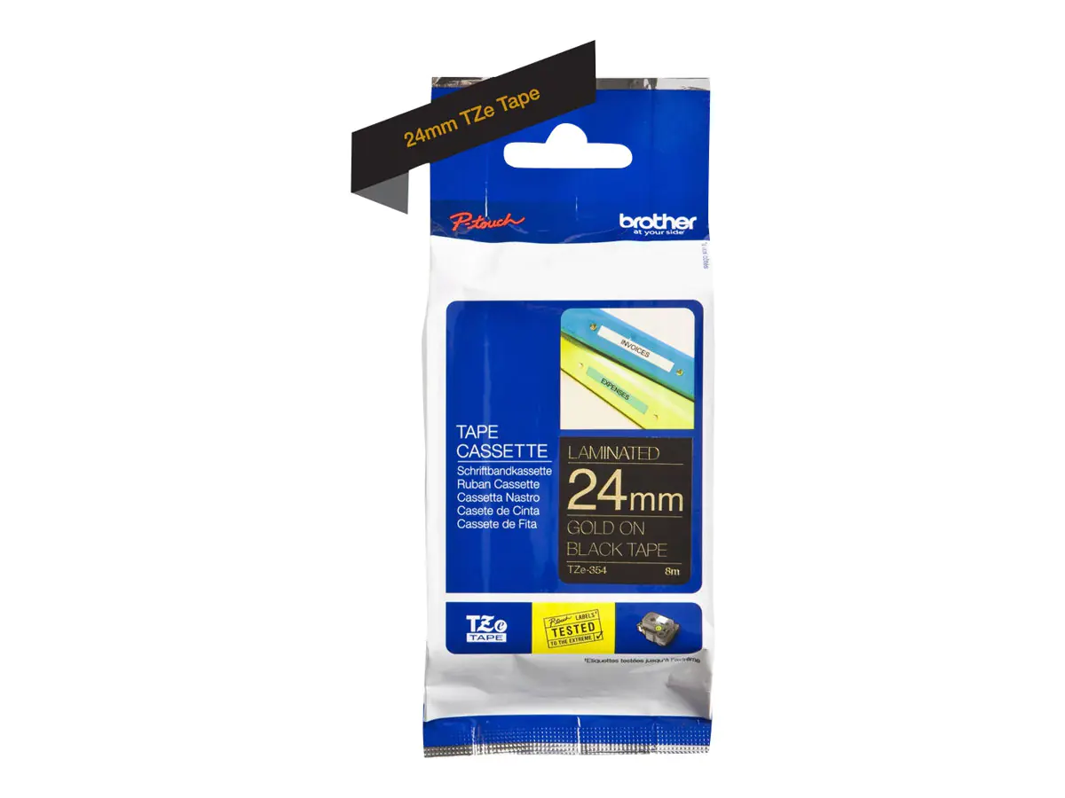 Brother TZe-R354 - Seidig - gold auf schwarz - Rolle (2,4 cm x 4 m) 1 Kassette(n) Band - für Brother PT-D600; P-Touch PT-3600, D800, E550, E800, P750, P900, P950; P-Touch EDGE PT-P750 Brother TZe-R354 - Seidig - gold auf schwarz - Rolle (2,4 cm x 4 m) 1 Kassette(n) Band - für Brother PT-D600; P-Touch PT-3600, D800, E550, E800, P750, P900, P950; P-Touch EDGE PT-P750