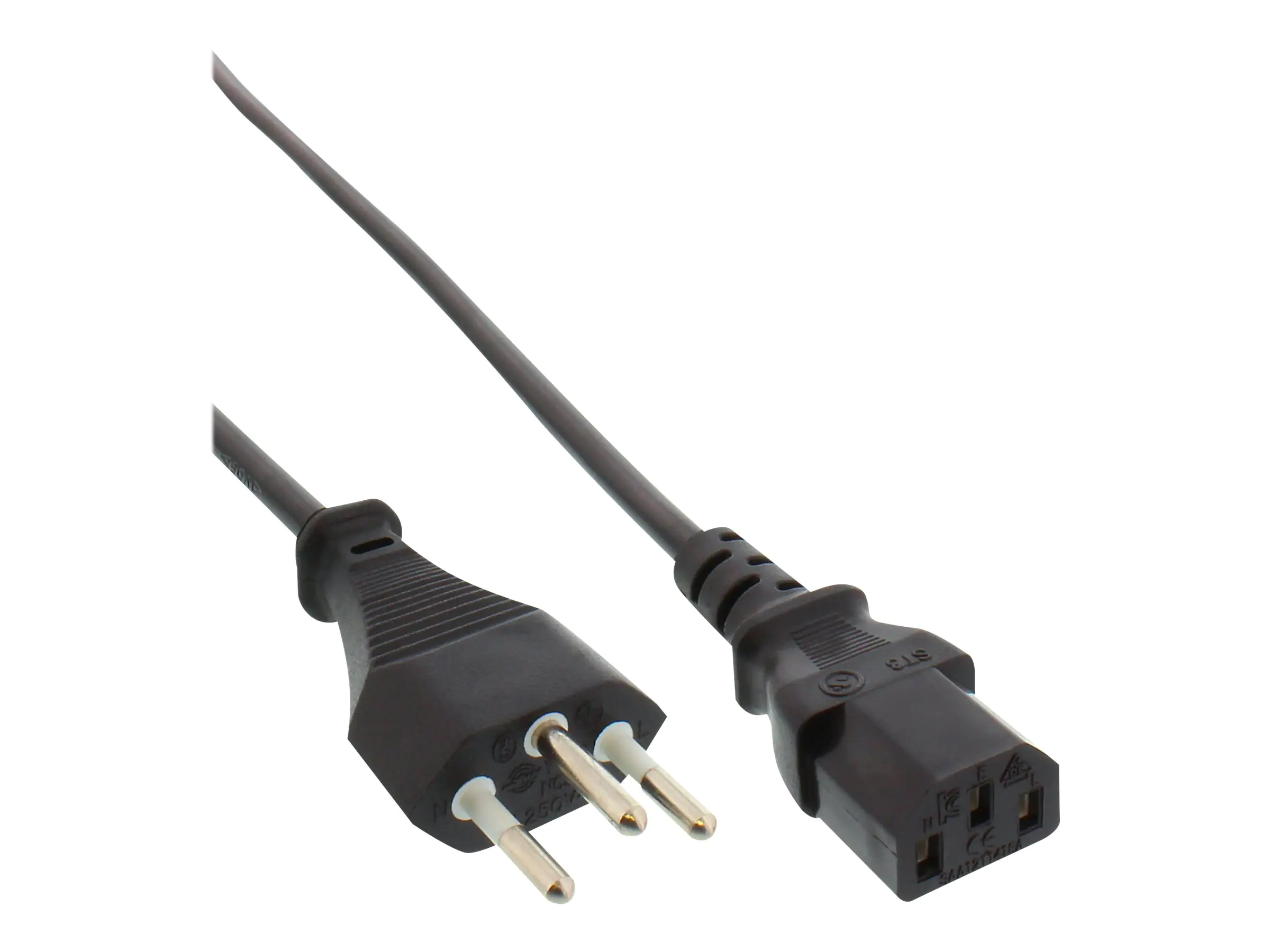 InLine - Stromkabel - SEV 1011 (S) zu power IEC 60320 C13 - Wechselstrom 250 V - 10 A - 1.8 m - Schwarz - Schweiz (Packung mit 40)