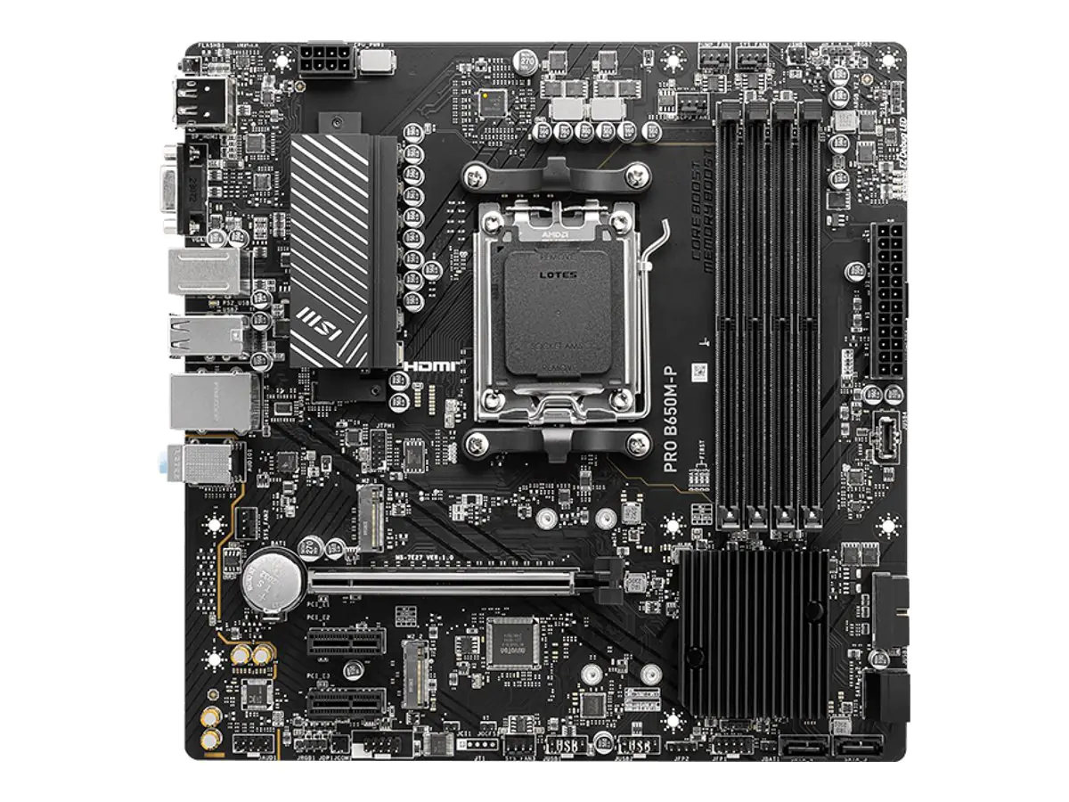 MSI PRO B650M-P - Motherboard - micro ATX - Socket AM5 - AMD B650 Chipsatz - USB-C 3.2 Gen 2x2, USB 3.2 Gen 2, USB 3.2 Gen 1 - 2.5 Gigabit LAN - Onboard-Grafik (CPU erforderlich) 7E27-001R